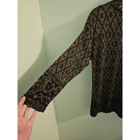 VINTAGE Pierre Cardin 70s or 80s Black & Gold Mock Neck Sweater Size Large - Picture 9 of 14
